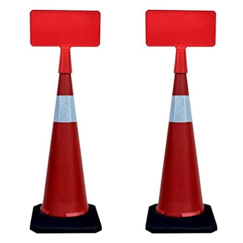 Ladwa 1000mm Red Normal Road Traffic Safety Cone with Sign Plate (Pack of 2)