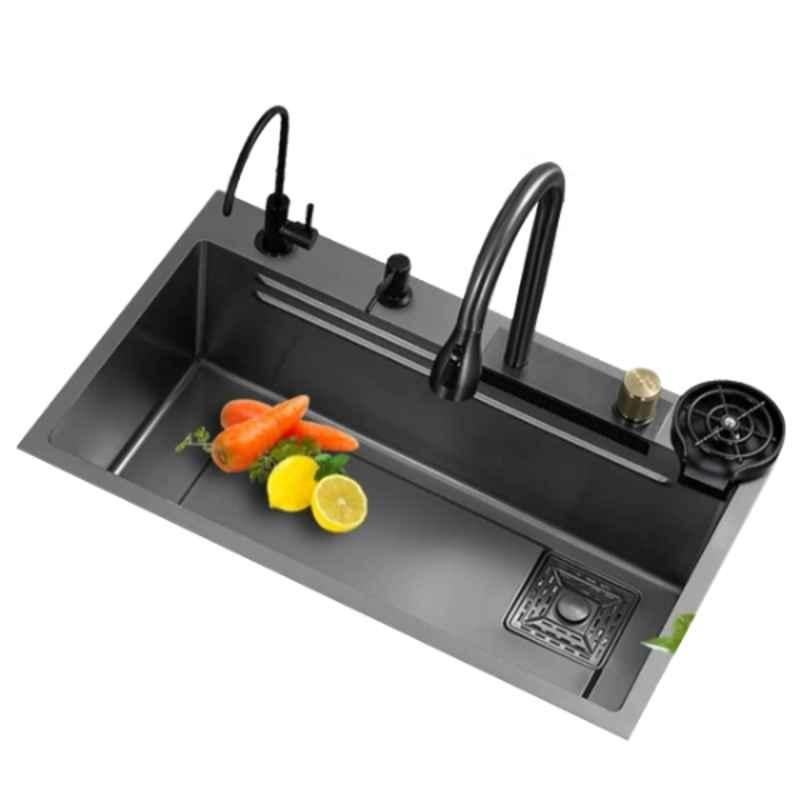 NextGen 30x18x10 inch Stainless Steel 304 Black Single Bowl Multifunction Waterfall Kitchen Sink