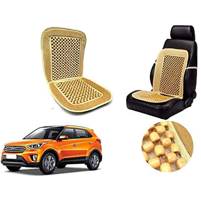Auto Pearl PU, Velvet & Wooden Beads Beige Rectangular Seat Cushion for Hyundai Creta