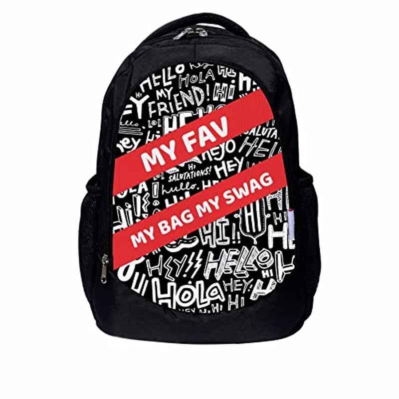 My Fav 30L Polyester Black Printed Laptop Backpack, MFB0096