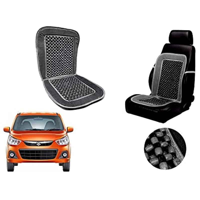 Auto Pearl PU, Velvet & Wooden Beads Grey Rectangular Seat Cushion for Maruti Suzuki Alto K10