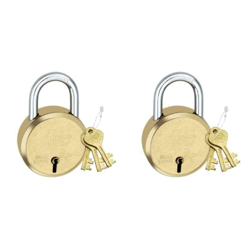 Harrison 65mm 8 Lever Brass Round Padlock with 3 Keys, MP3-0053 (Pack of 2)