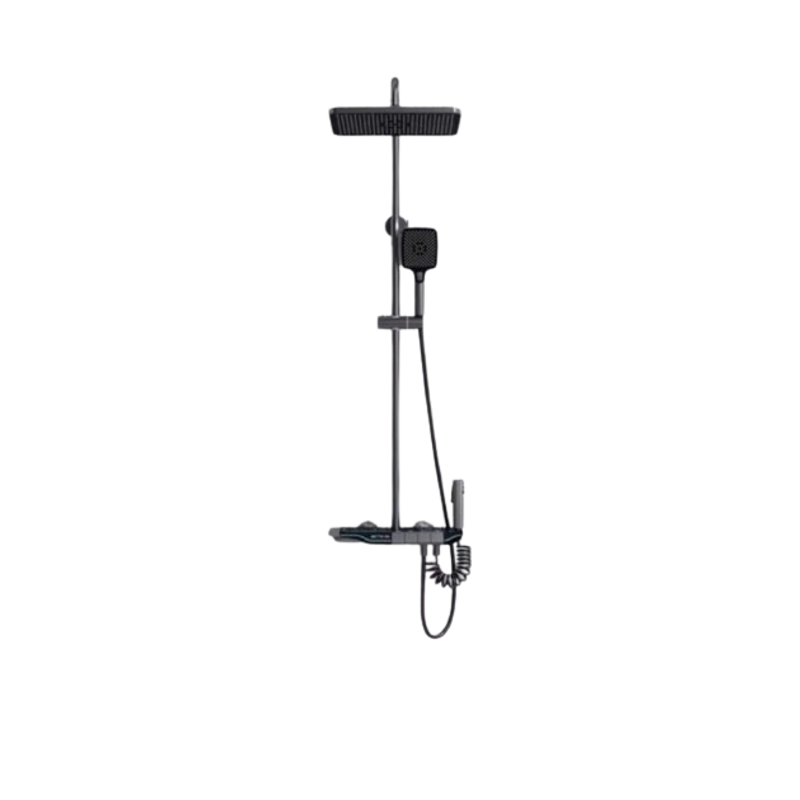 NextGen Brass Polished Finish Black Wall Mounted Thermostat Rainfall Shower Set with Piano Switches & Temperature Display, Nx 14