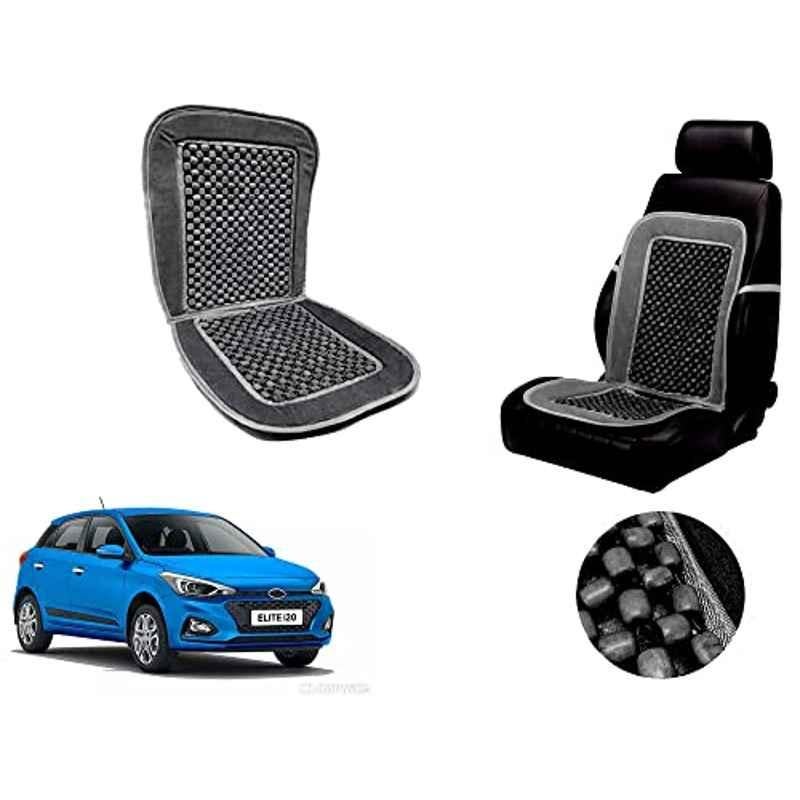 Auto Pearl PU, Velvet & Wooden Beads Grey Rectangular Seat Cushion for Hyundai Elite i20 2018