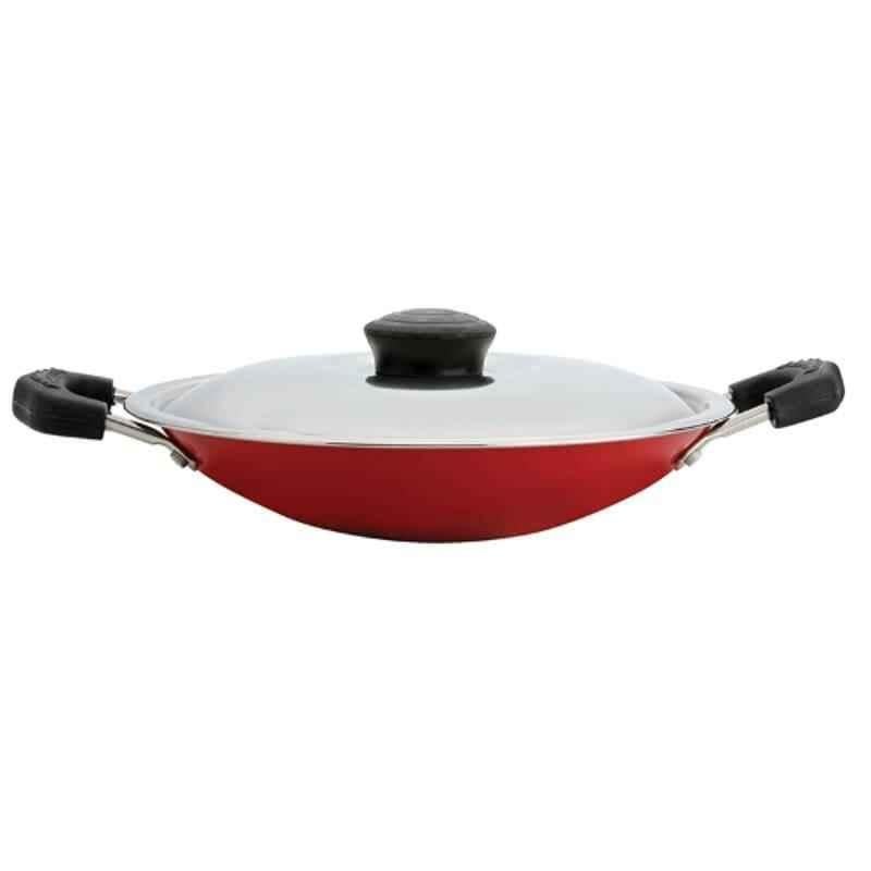 Nirlep 21cm Maroon Aluminium Appam Chatti with Lid, DAC21 (Pack of 2)