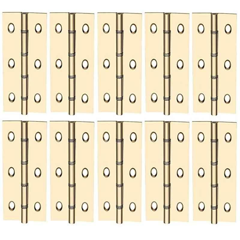 Screwtight 3 inch Brass Polished Double Steel Washered Door Butt Hinge, B170403PB-10P (Pack of 10)