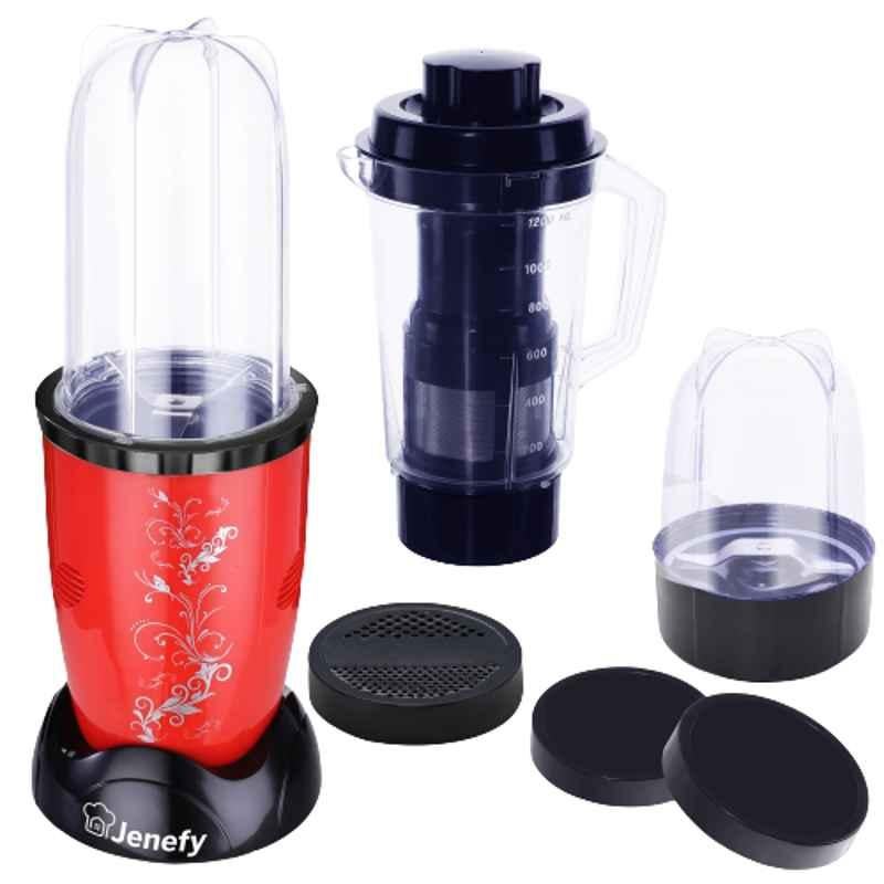 Jenefy Bullet 400W Red Bullet Juicer Mixer Grinder with 2 Jars