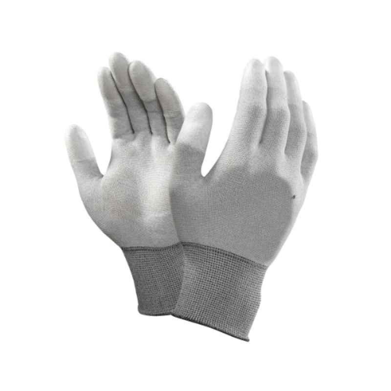 Brala Carbon Fiber Grey PU Fingertip Coated Safety Working Hand Gloves, Size: Free (Pack of 60)