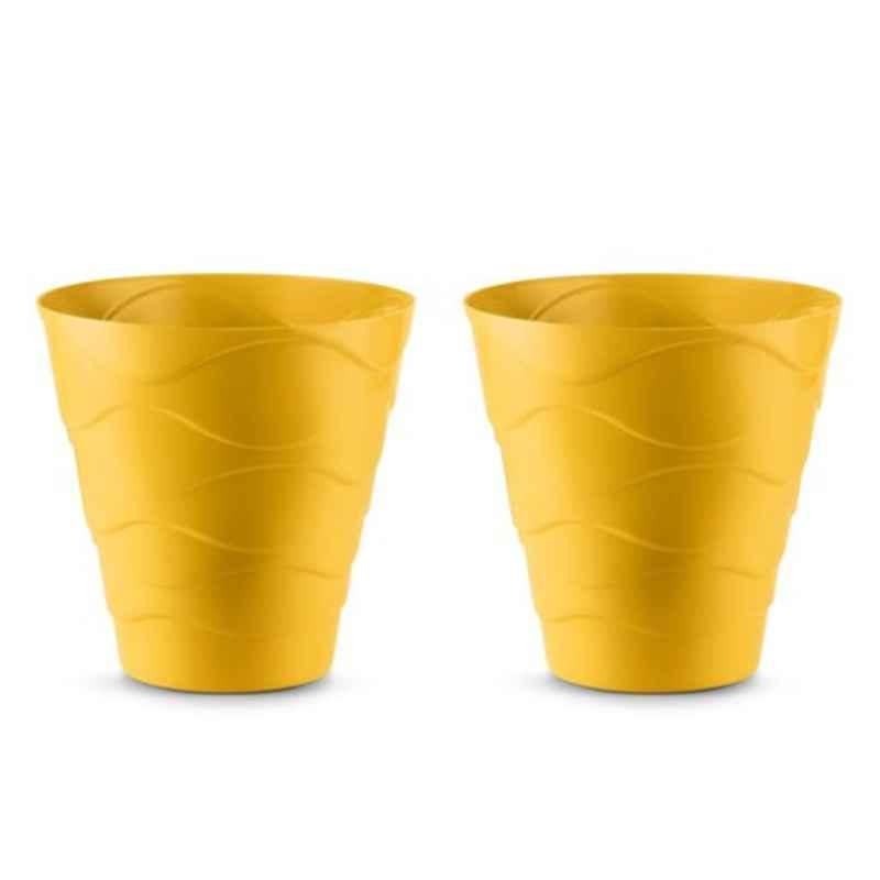 Blume Swirl 8 inch Yellow Plastic Round Flower Pot, MC-SL-YL-2 (Pack of 2)
