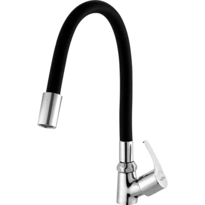 Neelkund Topaz Brass Black Chrome Finish Flexible Swan Neck Pillar Tap with 360 deg Swivel Spout for Kitchen & Wash Basin