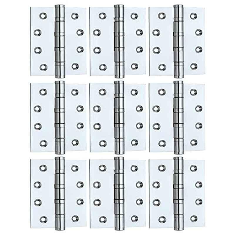 Screwtight 4 inch Brass Chrome Plated Square Ball Bearing Butt Hinge, B170601CP-9 (Pack of 9)