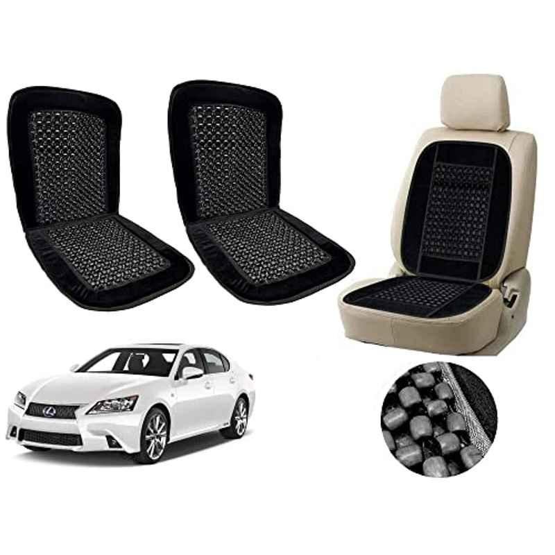 Auto Pearl PU, Velvet & Wooden Beads Black Rectangular Seat Cushion for MG GS (Pack of 2 )