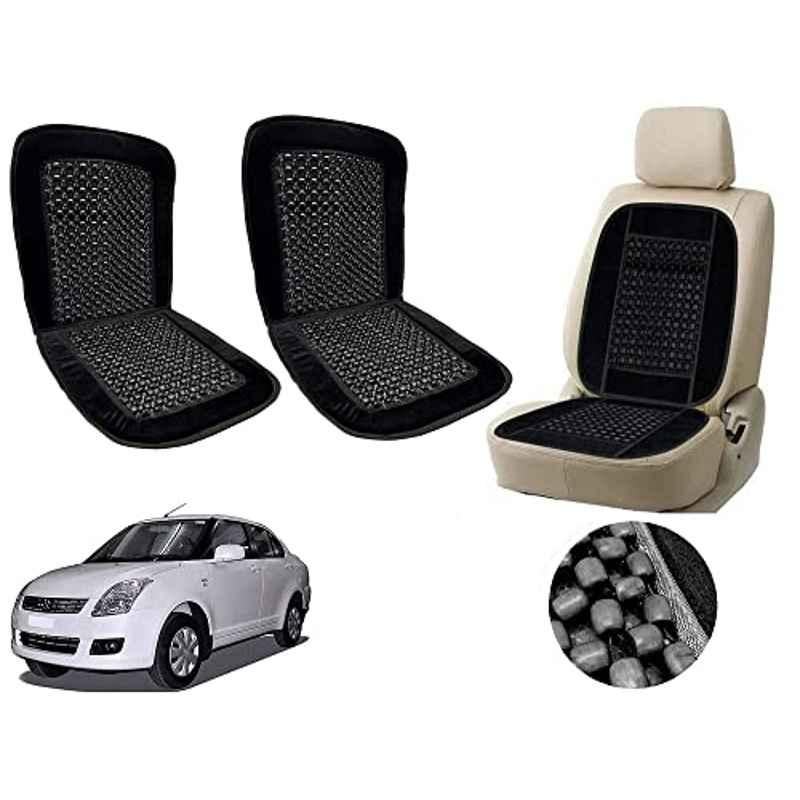 Auto Pearl PU, Velvet & Wooden Beads Black Rectangular Seat Cushion for Maruti Suzuki Swift Dezire Type-1 (Pack of 2 )
