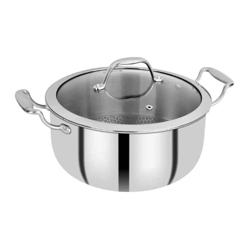 Bergner Hitech Prism 24cm 5.3L Silver Non Stick Stainless Steel Casserole with Lid, BG-31158-MM