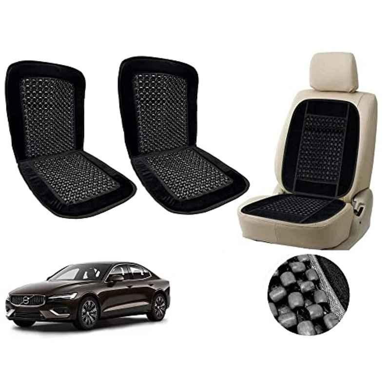 Auto Pearl PU, Velvet & Wooden Beads Black Rectangular Seat Cushion for Volvo S60 (Pack of 2 )
