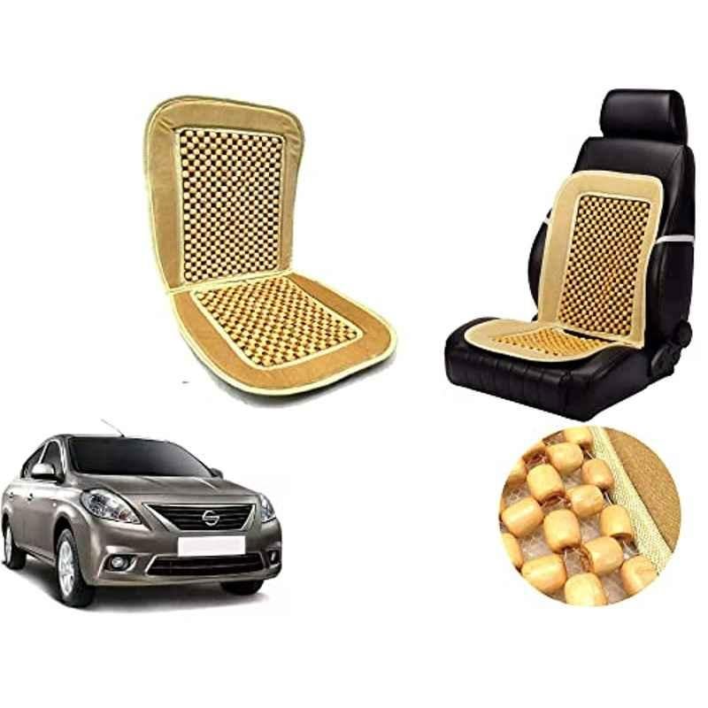 Auto Pearl PU, Velvet & Wooden Beads Beige Rectangular Seat Cushion for Nissan Sunny