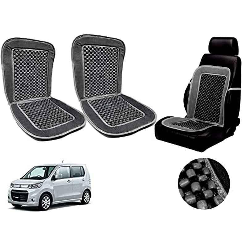Auto Pearl PU, Velvet & Wooden Beads Grey Rectangular Seat Cushion for Maruti Suzuki WagonR Stingray (Pack of 2 )