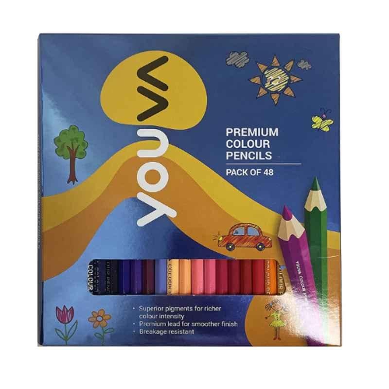 Navneet Youva 174mm Wooden Premium Colour Pencils, 35259 (Pack of 48)
