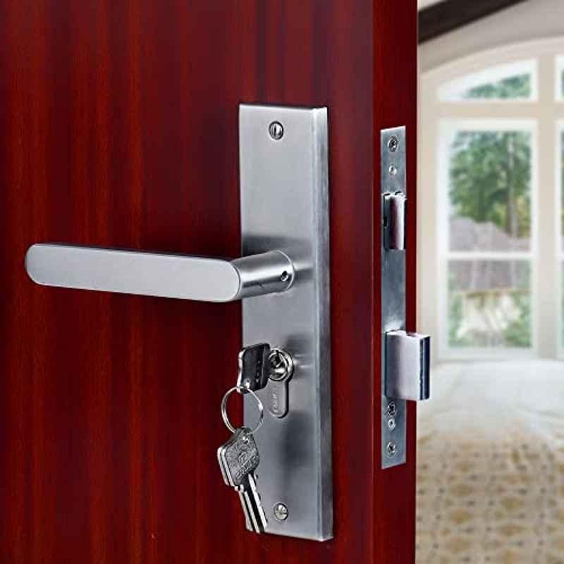 Saze 8 inch Stainless Steel Matt Finish Cylindrical Plate Mortise Door Lock Handle Set, MG304