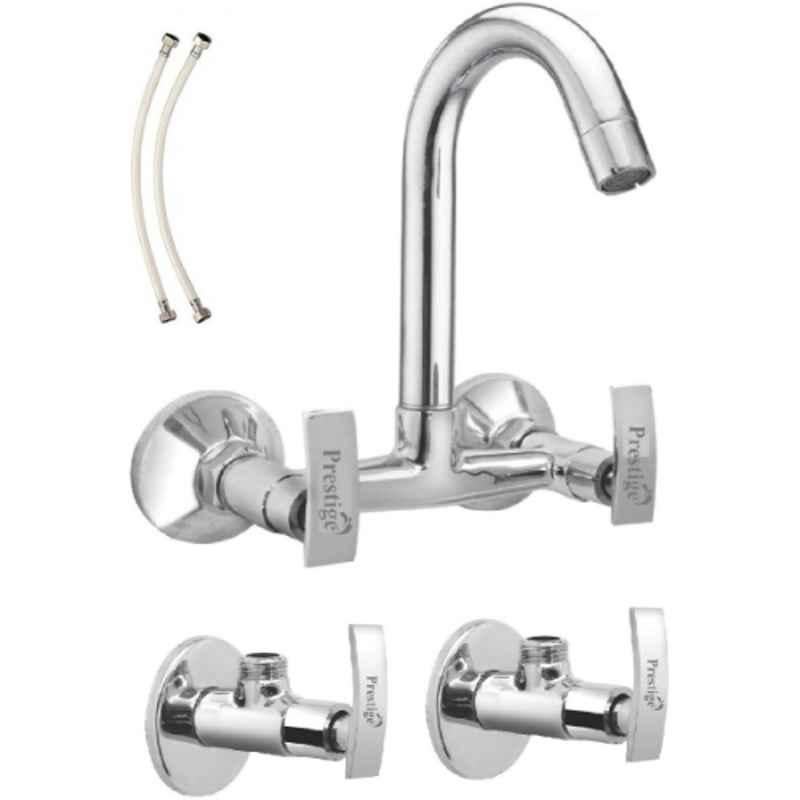 Prestige Passion 3 Pcs Brass Chrome Finish Sink Mixer, Connection Pipe & Angle Valve Set by Moglix