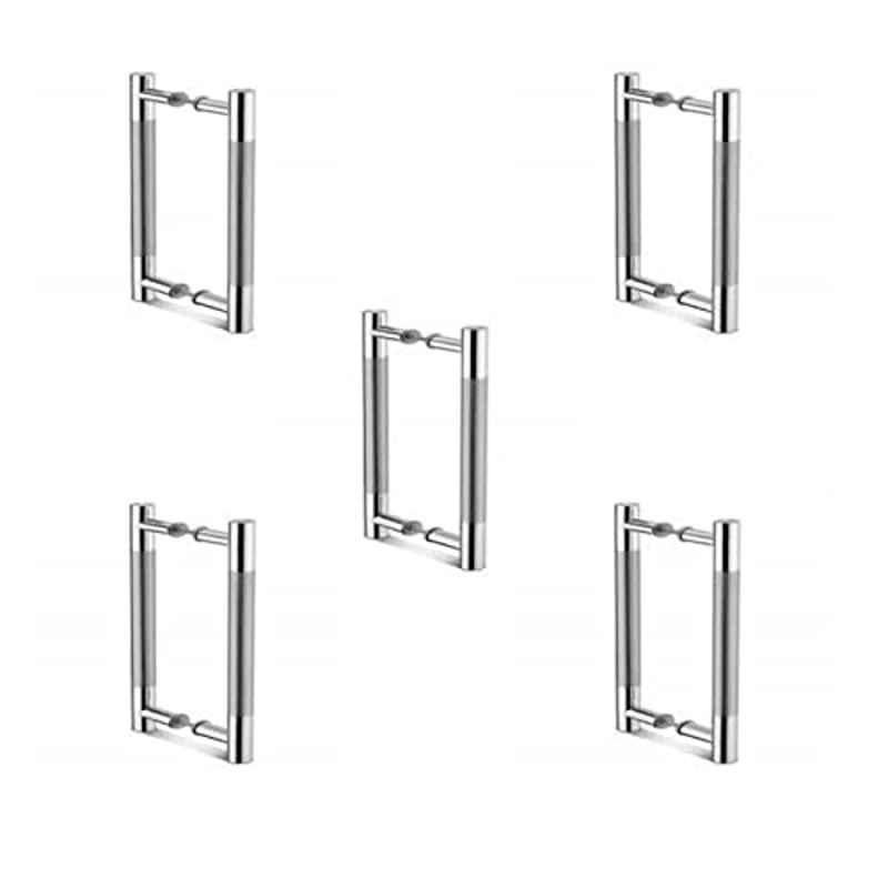 Implemental 2 Pcs 10 inch Stainless Steel Silver H Type Glass Door Handle Set (Pack of 5)