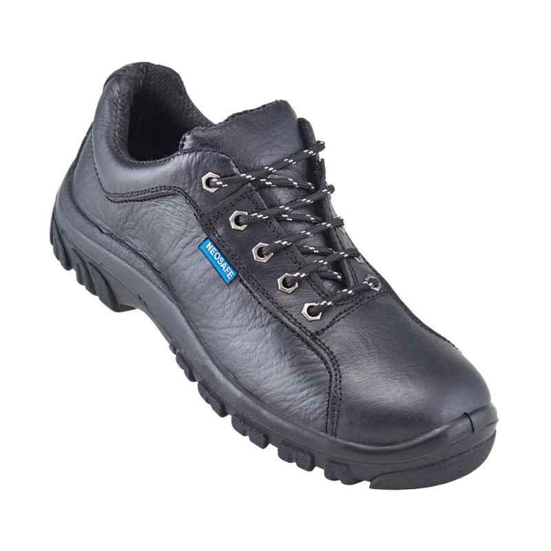 NEOSafe A7015 Low Ankle Steel Toe Leather Black Work Safety Shoes, Size: 9