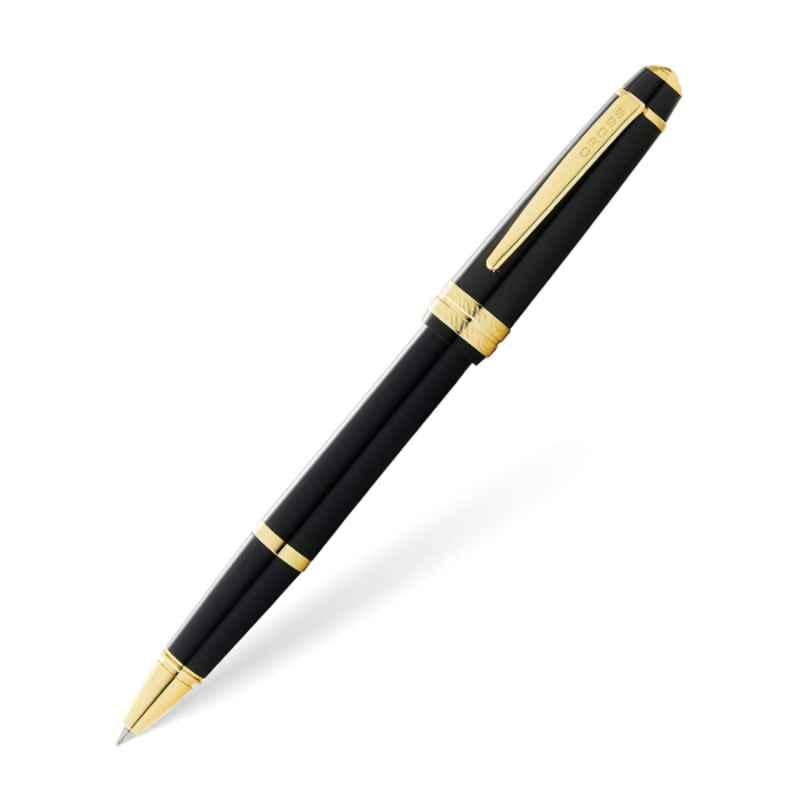 Cross Bailey Black Ink Black Resin & Gold Tone Finish Roller Ball Pen with 1 Pc Black Gel Ink Tip Set, AT0745-9