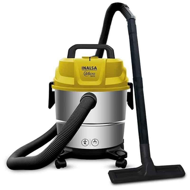 Inalsa Micro WD15 1400W 15L Yellow & Silver Wet & Dry Vacuum Cleaner