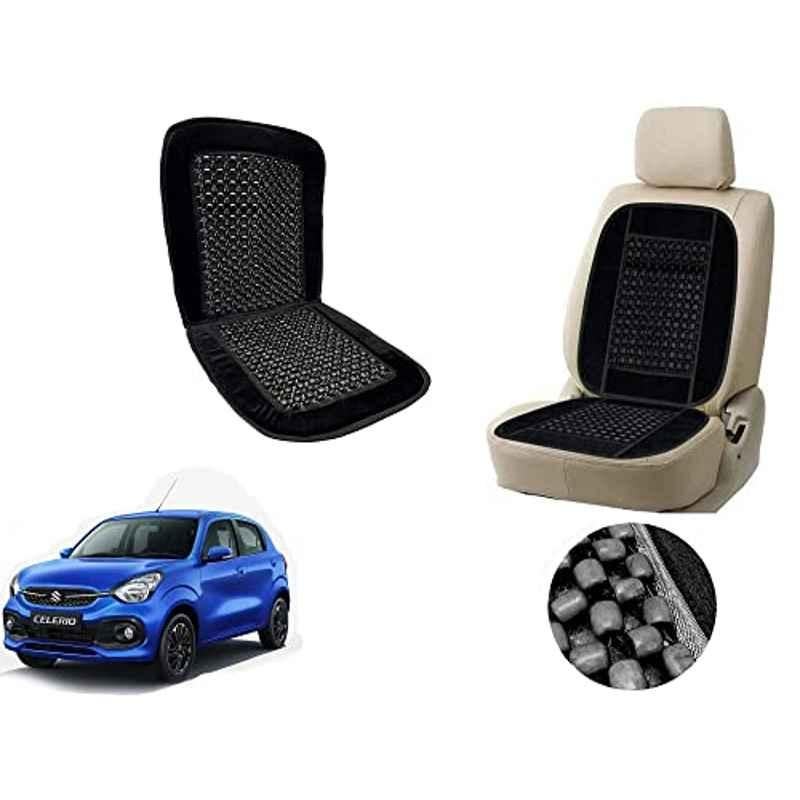 Auto Pearl PU, Velvet & Wooden Beads Black Rectangular Seat Cushion for Maruti Suzuki Celerio