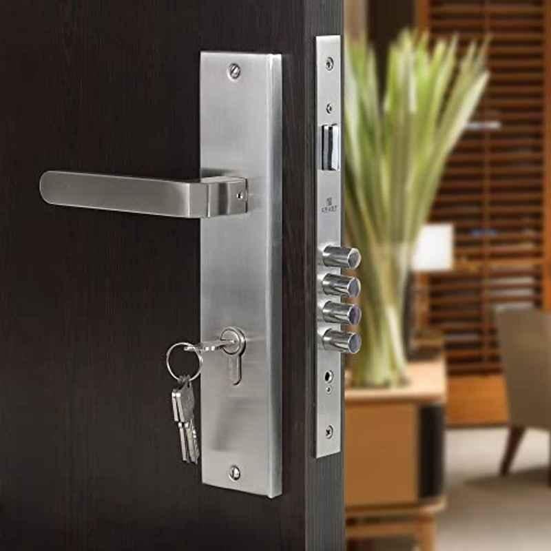 Voltizi 10 inch Stainless Steel Matt Finish Cylindrical Plate Mortise Door Lock Set with 3 Keys, LB303