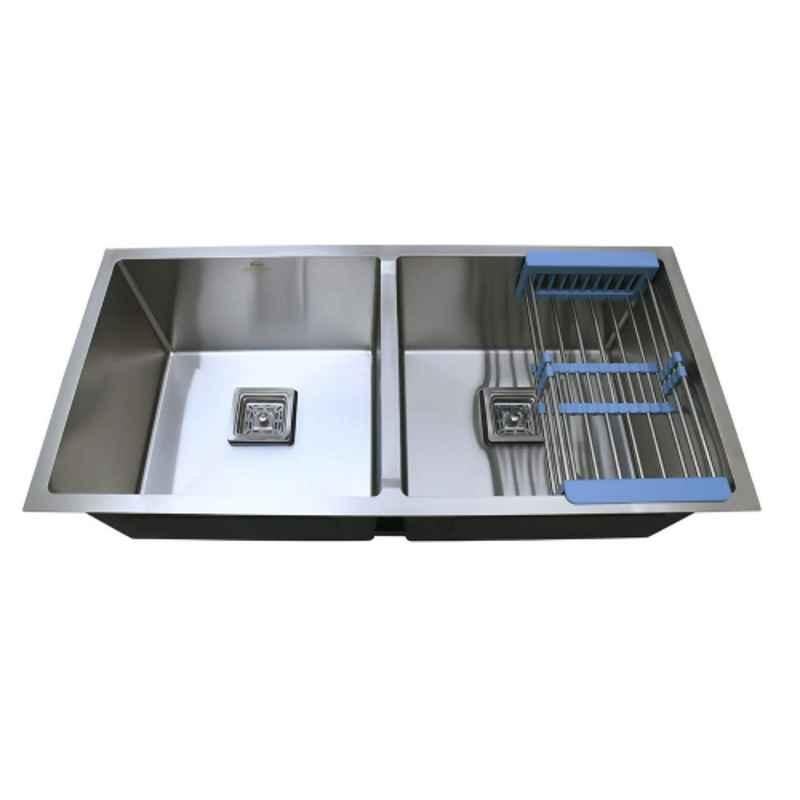 Happy Homes 37x18x10 inch Handmade Chrome 304 Stainless Steel Double Bowl Kitchen Sink, HH-18