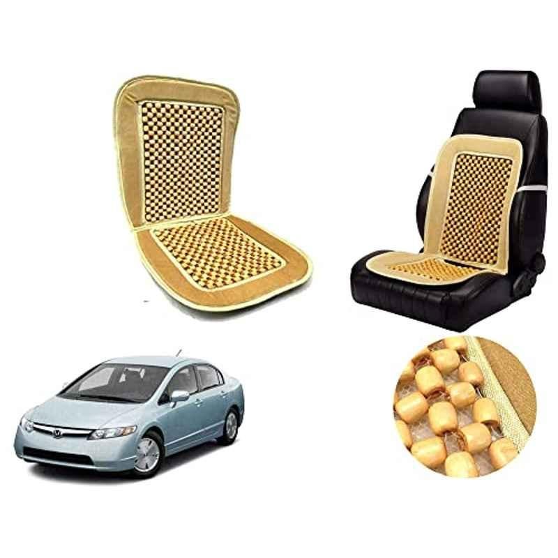 Auto Pearl PU, Velvet & Wooden Beads Beige Rectangular Seat Cushion for Honda Civic