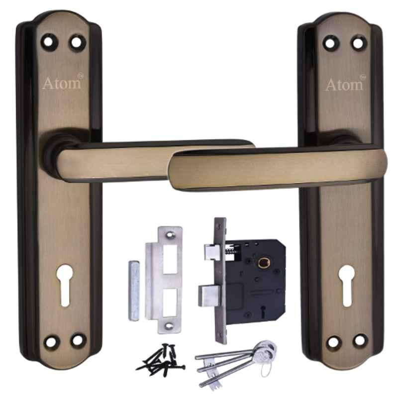 ATOM 7 inch Brass & Iron Black Gold Finish Mortise Door Lock Set, MH-606-KY-BG