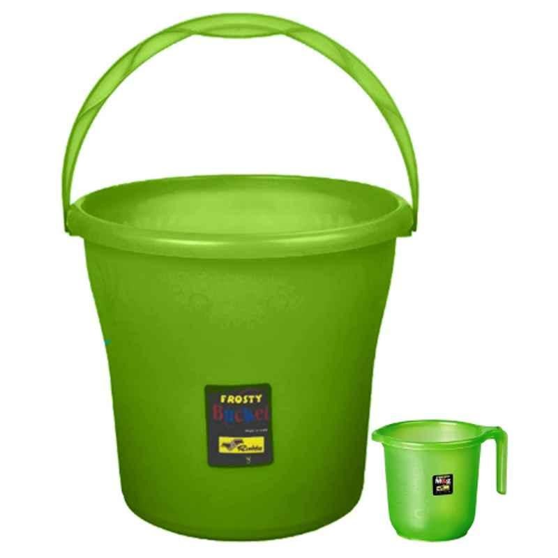 Rishta Frosty 2 Pcs 20L Dark Green Plastic Bucket & 1.5L Mug Set