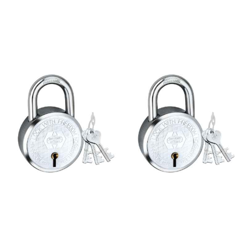 Harrison 70mm 7 Lever Mild Steel Bright Chrome Polished Finish Round Padlock with 3 Keys, T-26-0279 (Pack of 2)