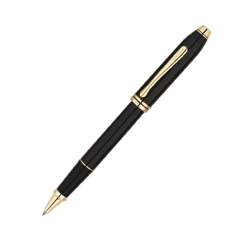 Cross Townsend Black Ink Black Lacquer Finish Roller Ball Pen with 1 Pc Black Gel Ink Refill Set, 575