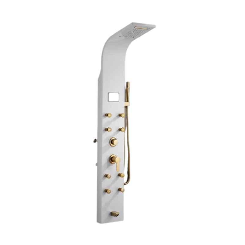 ZeeCry White Stainless Steel & Brass Wall Mounted Multifunctional LED Shower Panel with Rain Fall & Waterfall Function