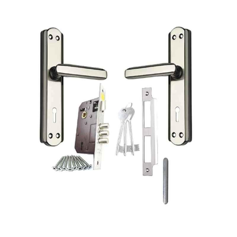 Black & Silver Finish Mortise Door Lock with All Screw, Cram, Keys, Lever Double Stage Lock & Bullet Lock Body Set