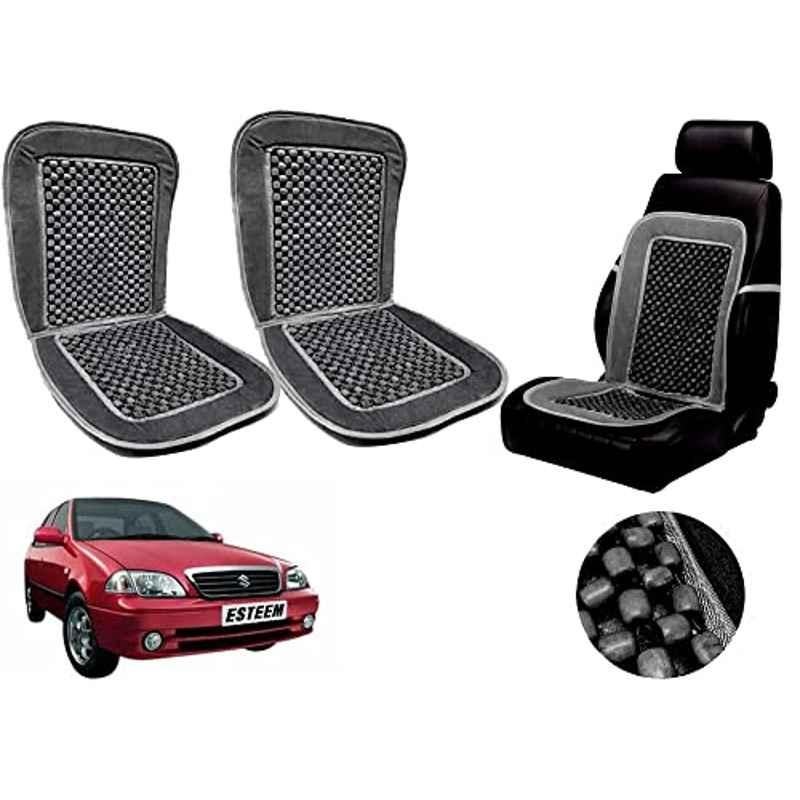Auto Pearl PU, Velvet & Wooden Beads Grey Rectangular Seat Cushion for Maruti Suzuki Esteem (Pack of 2 )