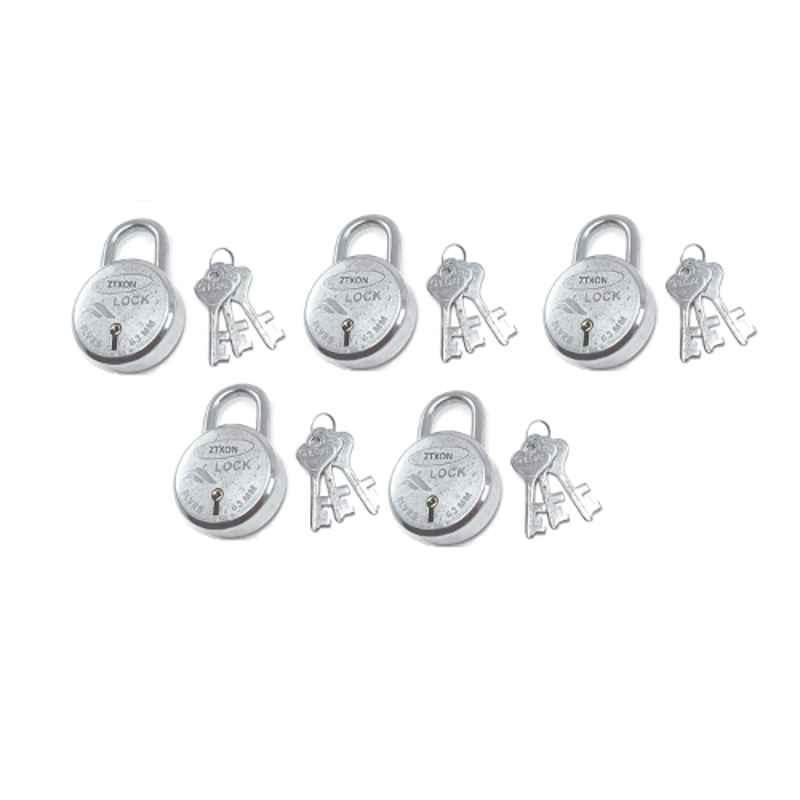 Ztxon SPL63S 63mm Steel Silver Round Padlock with 3 Normal Keys (Pack of 4)