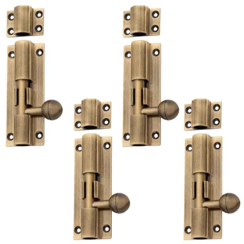 Atom 6 inch Brass Antique Finish Aluminium Tower Bolt, TB001 (Pack of 4)