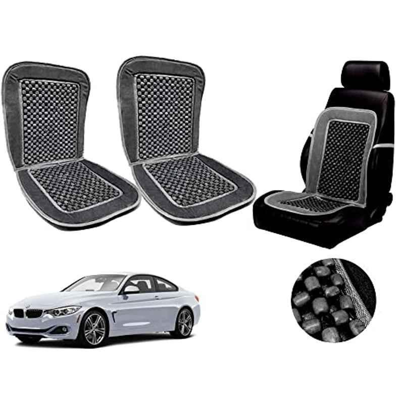 Auto Pearl PU, Velvet & Wooden Beads Grey Rectangular Seat Cushion for BMW 4 Series (Pack of 2 )