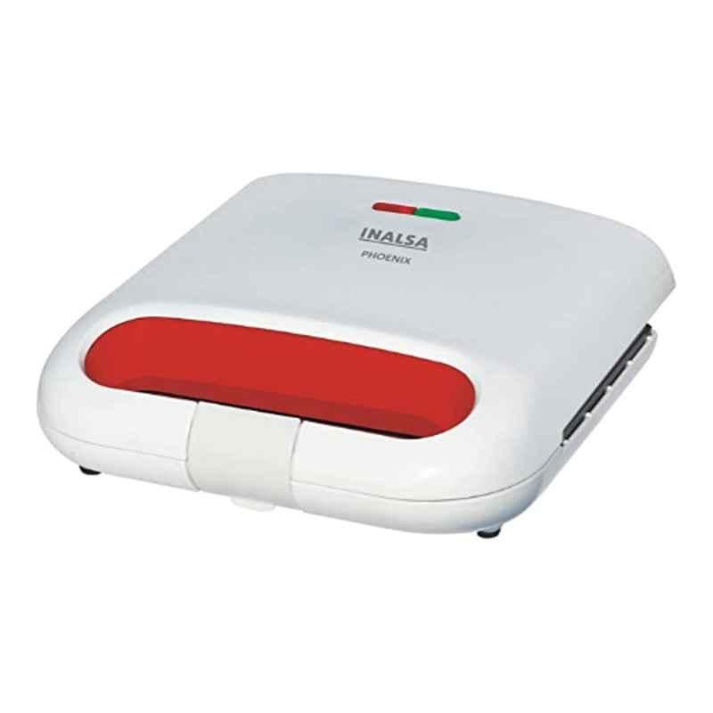 Inalsa Phoenix 750W Plastic White & Red 2 Slice Non-Stick Sandwich Maker