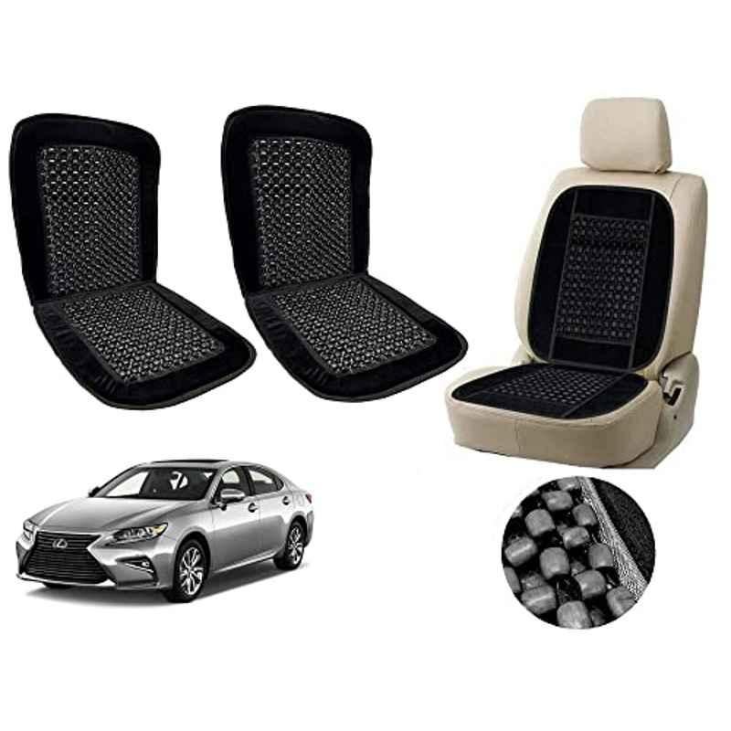 Auto Pearl PU, Velvet & Wooden Beads Black Rectangular Seat Cushion for Lexus ES (Pack of 2 )