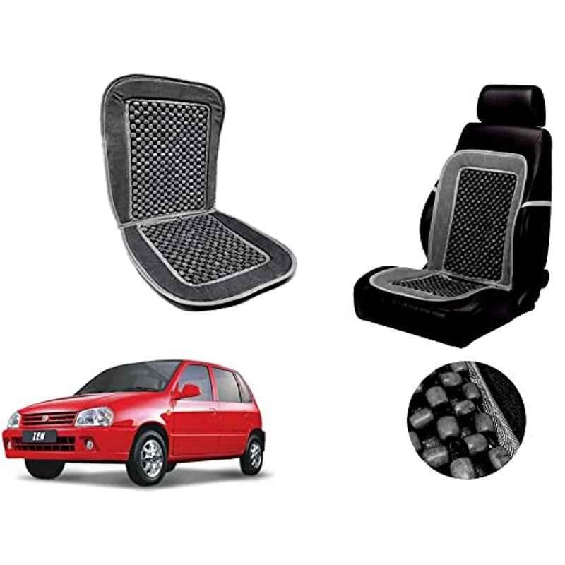 Auto Pearl PU, Velvet & Wooden Beads Grey Rectangular Seat Cushion for Maruti Suzuki Zen