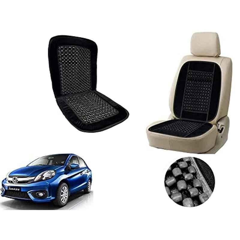 Auto Pearl PU, Velvet & Wooden Beads Black Rectangular Seat Cushion for Honda Amaze 2018