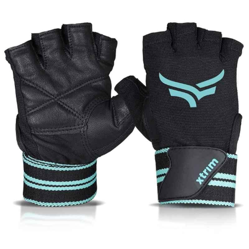 Xtrim Macho X Leather Black & Blue Half Finger Unisex Gym Glove, Size: XL