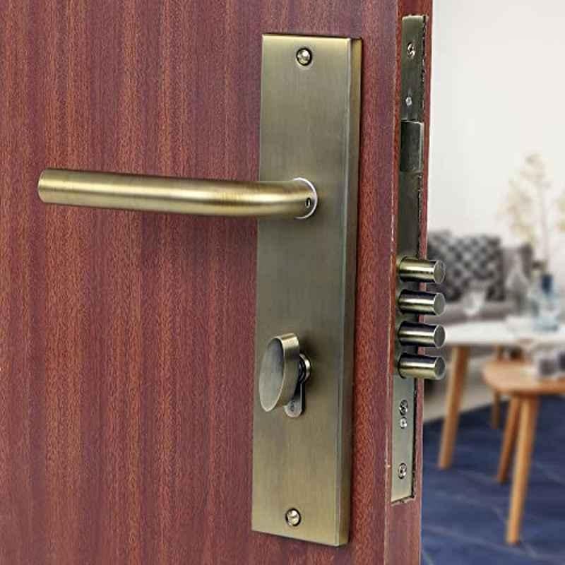 Voltizi 10 inch Stainless Steel 304 Antique Brass Finish Cylindrical Plate Mortise Door Lock Handle Set, MG1106