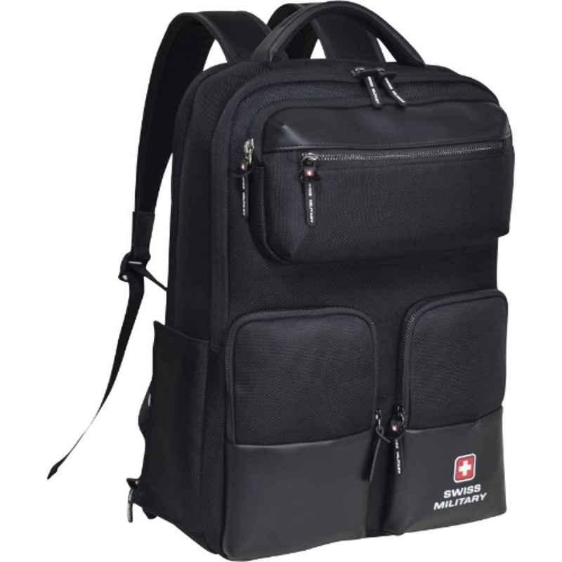 Swiss Military 21 Litre Polyester Black xxlarge Laptop Backpack with USB & C-Type Charging Port, BLIZZARD_LBP114_BLK_21LTR