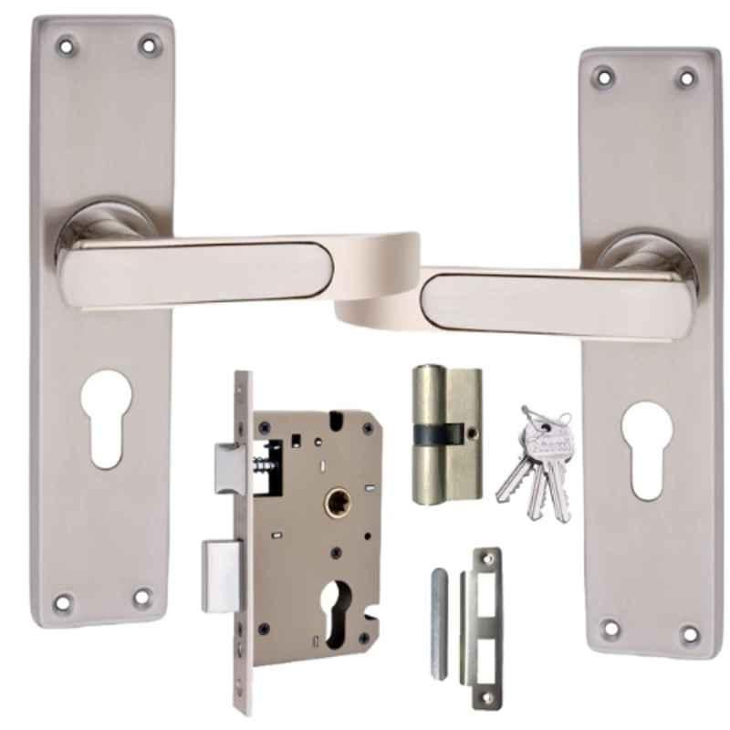 ATOM 8 inch Alloy Steel Silver Satin Finish Mortise Door Lock Set, MH-JUPITER-CY-SS-BSK